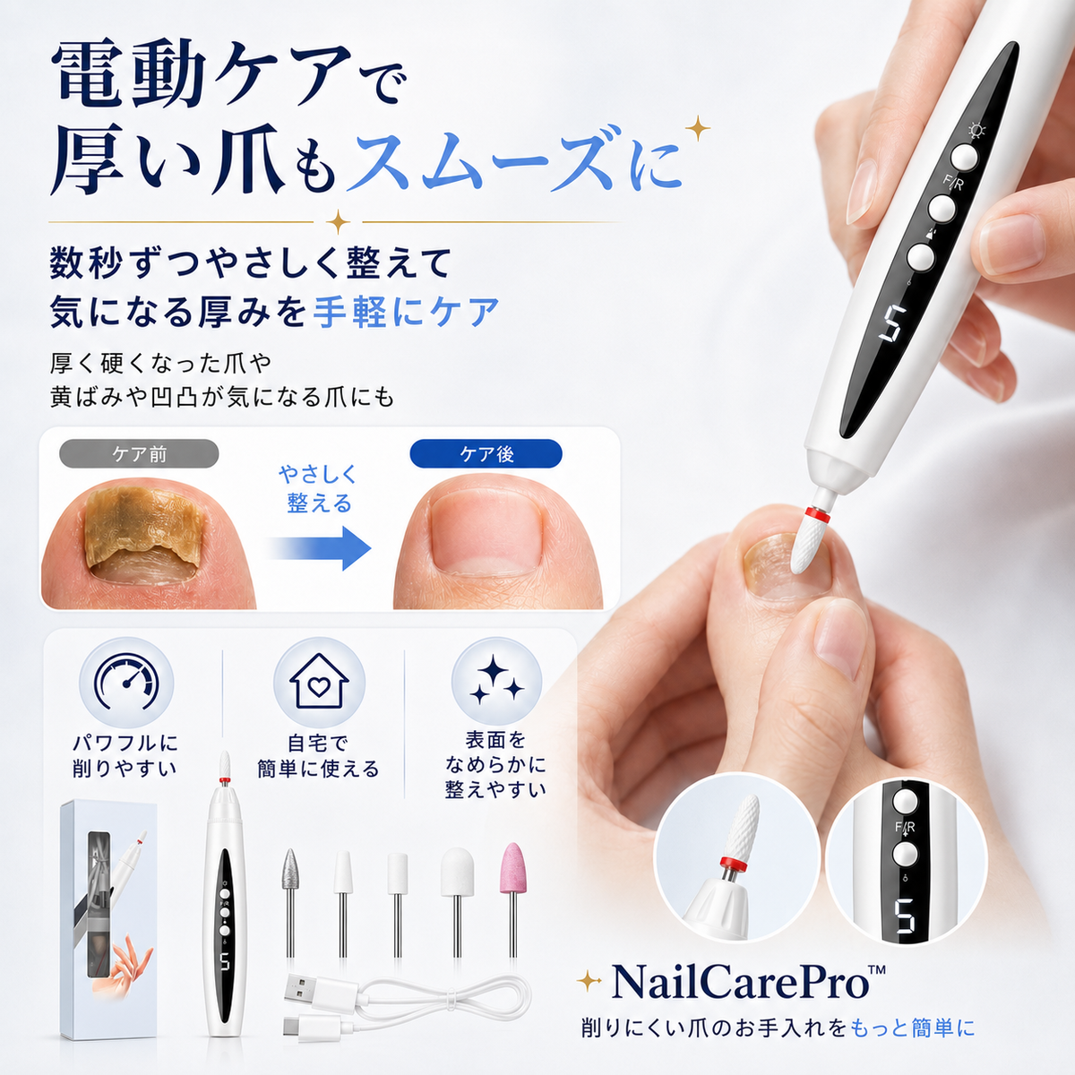 NailCarePro™ - 厚く硬くなった爪をもっと手軽になめらかに
